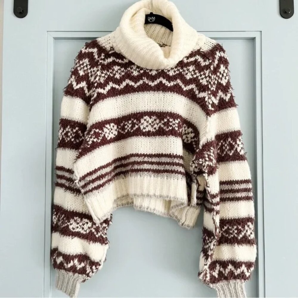 NWT Free People Check Me Out Pullover Sweater in Winter Fog Combo